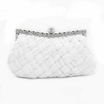 Satin Woven Diamond Clutch - Red Crossbody Banquet Bag with Luxurious Embellishments, Women's Rhinestone Handbag, Rhinestone Purse, Parallel Import