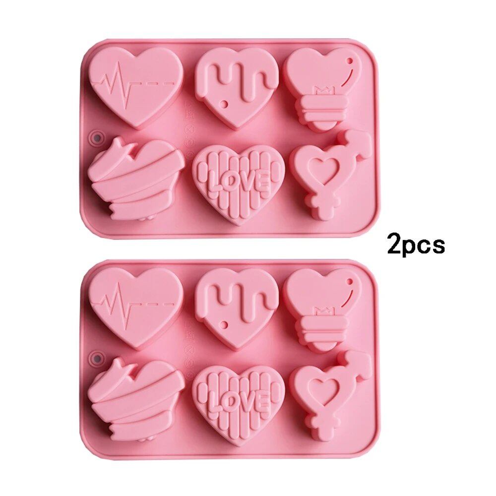 Set of 1/2 6-Cavity Love Silicone Candy Molds, DIY Heart Candle and Soap Molds for Chocolate, Pudding, and Jelly Cake Decorations, Baking Tools, Color: Parallel Import