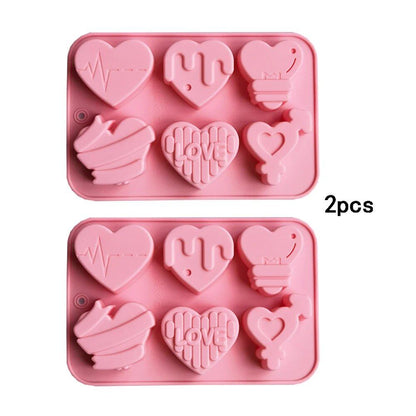 Set of 1/2 6-Cavity Love Silicone Candy Molds, DIY Heart Candle and Soap Molds for Chocolate, Pudding, and Jelly Cake Decorations, Baking Tools, Color: Parallel Import