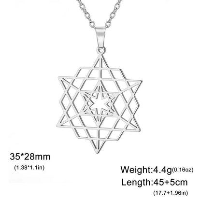 Dawapara Sacred Geometry Merkaba Necklace, Star Tetrahedron, Hexagon, Seed of Life Pendant, Stainless Steel, Spiritual Jewelry, Metal Color: Parallel Import