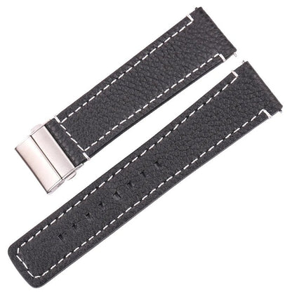 Genuine Leather Watch Band Strap for Men and Women, 18mm, 20mm, 22mm, 24mm, Black, Brown, Blue, Soft Cowhide Leather with Deployment Clasp, Band Color: Brown, Parallel Import