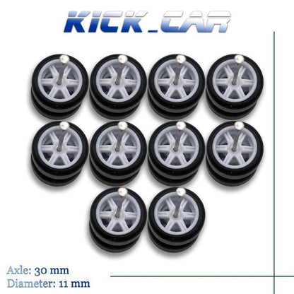 1/64 Scale 6-Spoke Wheel Set with Fixed Rubber Tires for Diecast Model Cars, Hot Wheels Modification Parts (5 Sets for 5 Cars), Color: MMW, Parallel Import