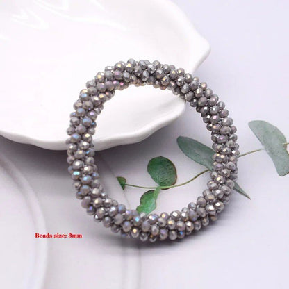 New Hair Accessory: Glass Bead Bracelet &amp; Hair Tie, Elastic Hair Rope, Simple Scrunch, Ponytail Headdress, Women's Bracelet, 18cm Long; Metal Color, Parallel Import