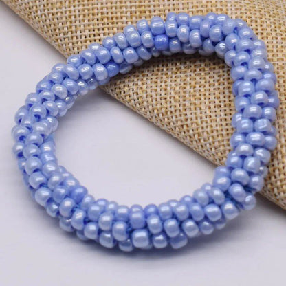 New Hair Accessory: Glass Bead Bracelet &amp; Hair Tie, Elastic Hair Rope, Simple Scrunch, Ponytail Headdress, Women's Bracelet, 18cm Long; Metal Color, Parallel Import