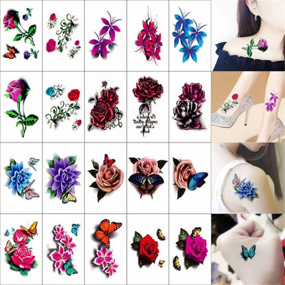 10/20/30/50 Sheets of Waterproof Temporary Tattoo Stickers, Removable Body Art, Butterfly and Flower Designs for Men and Women, Stylish, Imported