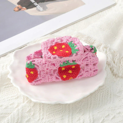 10.5cm Knit Flower Hair Claw with Black Embroidery, Asymmetrical Claw Hair Clip, Crab Hairpin, Retro Hair Accessory for Women, Color Parallel Import