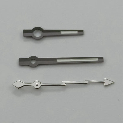 Silver gunmetal watch hands, lightning second hand, luminous hands, compatible with NH35, NH36, NH38, NH70, NH72, 7S26, 7S36, 4R35, and 4R36 models. Parallel import.