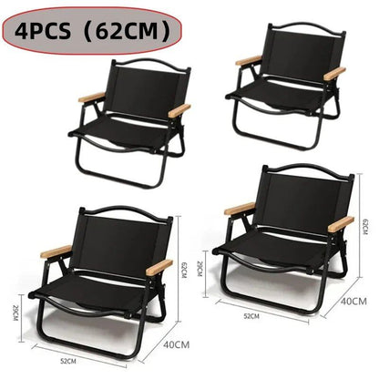 Set of 1, 2, or 4 Khaki Camping Chairs, Portable Outdoor Chairs, Aluminum Alloy with Wood Grain Finish, Kermit Chairs, Camping Gear, Color: Parallel Import