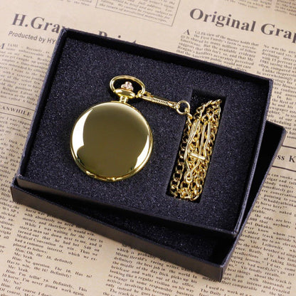 Family-friendly fashion casual necklace pendant, unisex, with pocket chain, and luxury gold quartz pocket watch in a gift box set (parallel import).