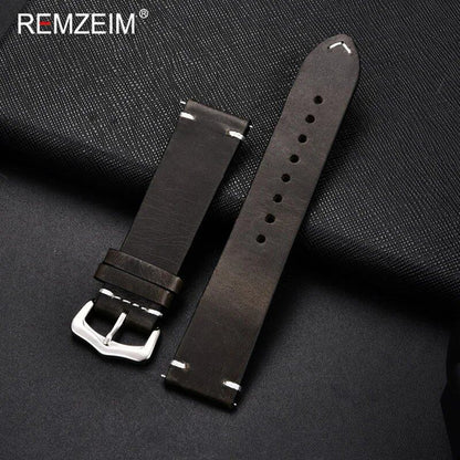 Handmade Genuine Leather Watch Band, 18mm, 20mm, 22mm, 24mm, Steel Buckle Strap for Watches, High-Quality Wrist Belt, Bracelet + Tools Included, Band Color: mm, Parallel Import