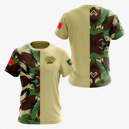 3D Printed Portuguese Flag T-Shirt with Portuguese Emblem and Spiritual Totem, Men's Short Sleeve Cool T-Shirt, Streetwear, Size: Parallel Import