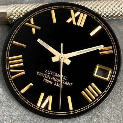 MATELION 29mm Steel Roman Numeral Sunburst Dial with Black, Blue, Gold, or Silver Dial, Compatible with NH35 and NH36 Automatic Diver Men's Watches, Parallel Import