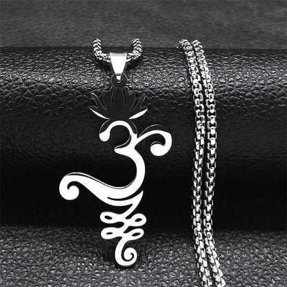Hippie Stainless Steel Yoga Lotus Necklace for Women/Men, Spiritual Chakra Symbol Flower of Life Necklace, Jewelry Color N7067S02, Metal Color, Parallel Import