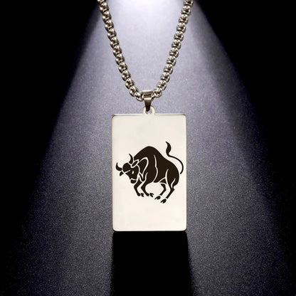 Men's 12 Zodiac Signs Pendant Necklace with Box Chain, Ancient Greek Style, Stainless Steel, Fade-Resistant, Zodiac Astrology Gift, 60cm Long; Metal Color: Parallel Import