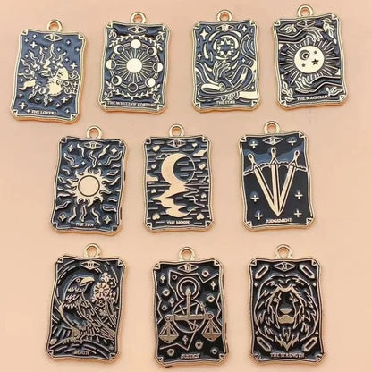 Set of 10 Tarot Card Charms, Magical Divination Craft Metal Charms Pendants for DIY Earrings, Bracelets, Jewelry Making, Handmade Crafts, Metal Color: Parallel Import