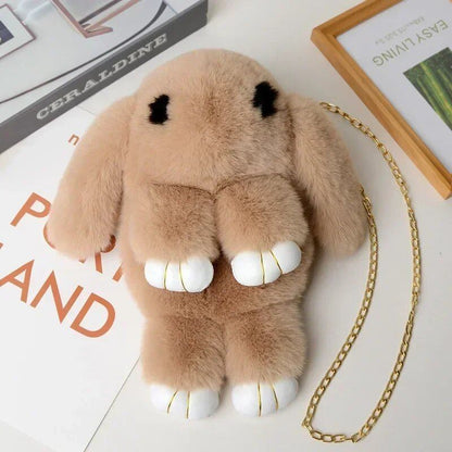 Cute Fluffy Rabbit Pom Pom Chain Bag for Women, Cartoon Rabbit Sling Bag, Plush Bunny Shoulder Backpack, Birthday Gift for Girls, Parallel Import
