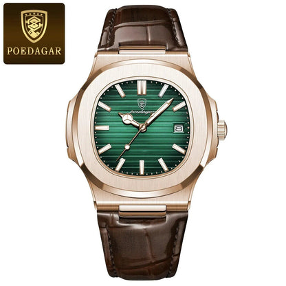 POEDAGAR Casual Square Men's Watch, Waterproof, Date Display, Luminous Leather Quartz Movement, High-Quality Luxury Fashion Watch, Color: Parallel Import