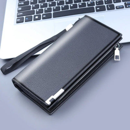 ロングクラッチメンズ PU素材 ジッパーハスプ 携帯電話バッグ カードホルダー コインポケット 大容量 多機能ハンドバッグ ビジネス 色：ブラ 並行輸入品