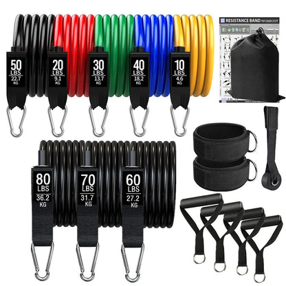 360lbs Resistance Band Set for Fitness Exercise, Elastic Tube, Pull Rope, Yoga Bands, Training Workout Equipment, Home Gym Weights, Color: SET - Parallel Import