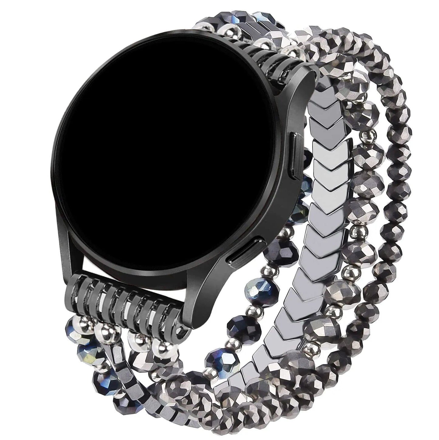 サムスン Galaxy Watch 6/5/4 40mm/44mm バンド、Galaxy Watch Active 2 42mm/46mm バンド用 20mm ハンドメイド ファッション エラスティック クリスタルビーズ レディース バンドカラー： 並行輸入品