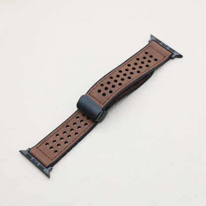Silicone and Leather Strap with Magnetic Band for Apple Watch Ultra (49mm, 44mm, 46mm, 42mm, 40mm, 45mm, 41mm) Compatible with iWatch Series 10/9/8/7/6/SE/5 (Band Color: mm) Parallel Import