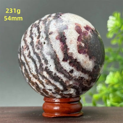 Natural Purple Zebra Fluorite Ball for Reiki Healing, Spiritual Meditation, Chakra Therapy, Magic, Ritual, Divination, Home Decoration, with Stand, Color: A, Parallel Import