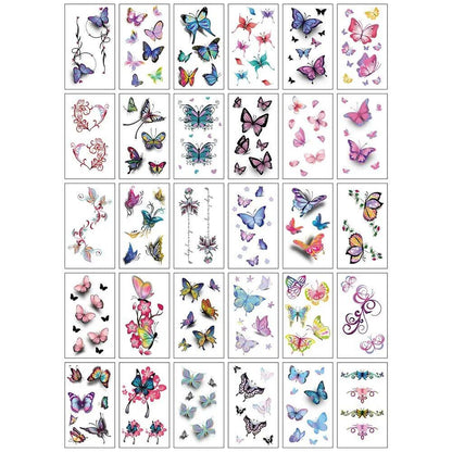 10/20/30/50 Sheets of Waterproof Temporary Tattoo Stickers, Removable Body Art, Butterfly and Flower Designs for Men and Women, Stylish, Imported