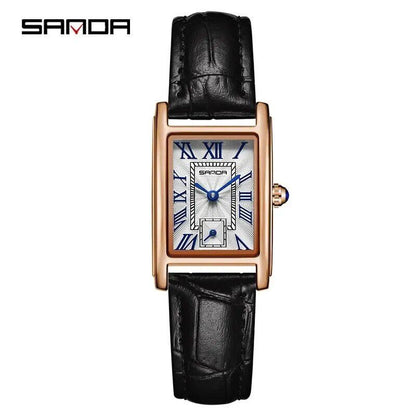 SANDA 1116 New Fashion 2024 Elegant Design Rectangular Dial Waterproof Quartz Analog Wristwatch for Women, Color: P1116; Customization Unavailable, Parallel Import