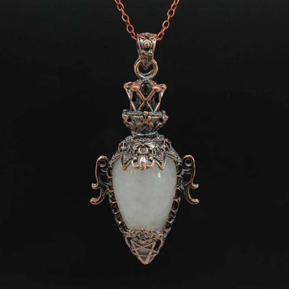 Crystal Pendant Necklace for Dowsing and Spiritual Divination, Natural Amethyst, Rose Quartz, and Onyx, Antique Pendulum Pendant, Metal Color: Parallel Import