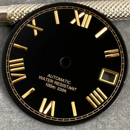MATELION 29mm Steel Roman Numeral Sunburst Dial with Black, Blue, Gold, or Silver Dial, Compatible with NH35 and NH36 Automatic Diver Men's Watches, Parallel Import