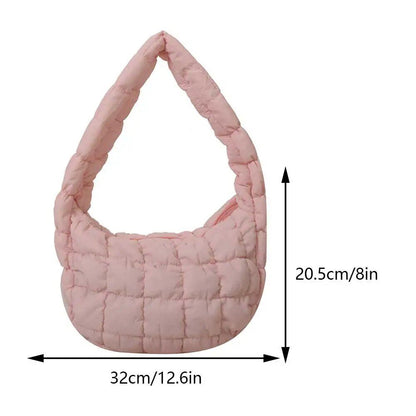 韓国風ひだ飾りソリッド脇バッグ チェキントキルト 女性用小型ハンドバッグ バブル刺繍レディースショルダーバッグ 冬用コットントートバッグ ;発送元： 並行輸入品