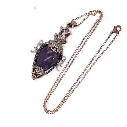 Crystal Pendant Necklace for Dowsing and Spiritual Divination, Natural Amethyst, Rose Quartz, and Onyx, Antique Pendulum Pendant, Metal Color: Parallel Import