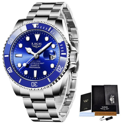 LIGE Top Brand Luxury Men's Dive Watch, 30 ATM Water Resistant, Date Display, Quartz Movement, Relogio Masculino, Color: Parallel Import