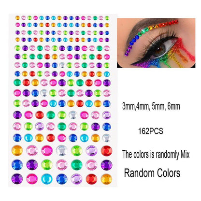 1/5/8-Piece 3D Face and Eye Tattoo Stickers for Party Makeup, Diamond Rhinestone Stickers, Self-Adhesive Mixed Crystal Face Decoration Stickers, Parallel Import