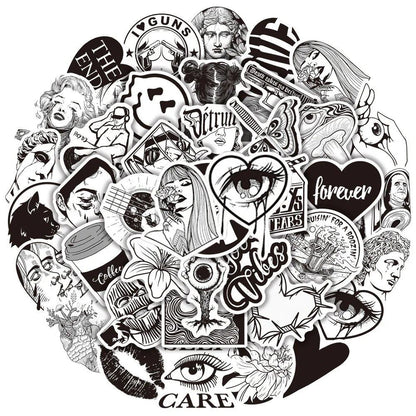 10/30/50-Piece Graffiti Black &amp; White Art Stickers - Cool Decals for Laptops, Luggage, Phone Cases, Guitars, Refrigerators, Cars, and Motorcycles. Color: Parallel Import.