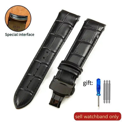 Genuine Cowhide Calfskin Watch Band with Butterfly Buckle for Tissot T035, 22mm, 23mm, 24mm, Black Band, Parallel Import