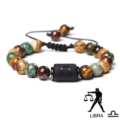 12 Zodiac Signs Bracelet, Natural Turquoise and Tiger Eye Stones, Braided Bracelet, Jewelry for Women and Men, Couples Gift, Adjustable Length; Metal Color: Parallel Import