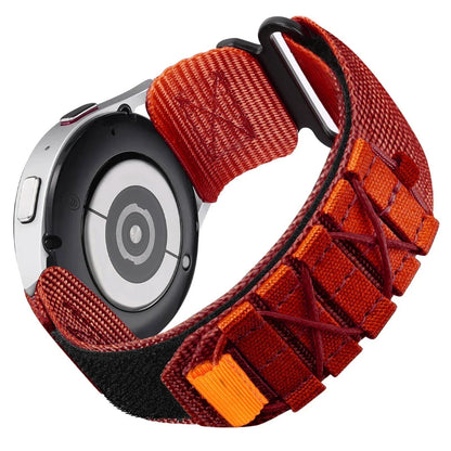 Compatible with Samsung Galaxy Watch 7, 6, 5, 4 (40mm), 5 Pro, 6 Classic (47mm), and HUAWEI WATCH 4, GT3, and 4 Pro. Nylon sports strap (22mm and 20mm). Sizes: mm. Parallel import.