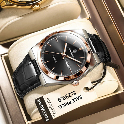 POEDAGAR Luxury Trend Men's Watch, Waterproof, Luminous, Date Week, Military/Outdoor, Leather, Quartz, Color: 930, Parallel Import