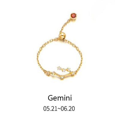 WANTME 925 Sterling Silver Unique 12 Constellations Chain Link Adjustable Ring for Women and Couples, Zodiac Jewelry, Astrological Gift, Parallel Import