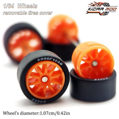 1/64 Scale Rubber Tire Wheels CE28 Refit Parts for Diecast Model Cars, Hot Wheels, Matchbox, Tomica, D:11mm, 1 Set, Parallel Import