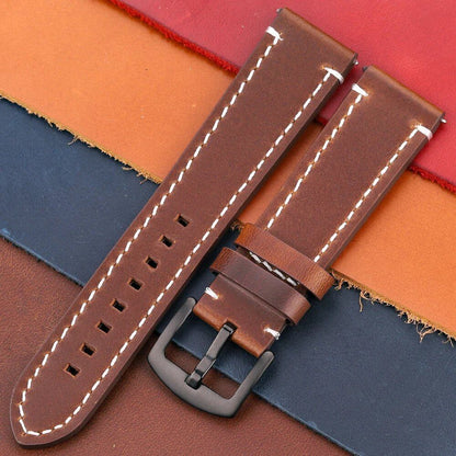 Genuine Leather Watch Band, Vintage Strap, 7 Colors, 18mm, 20mm, 22mm, 24mm, Women's and Men's, Cowhide Leather, Smartwatch Strap, Accessories, Band Color: mm, Parallel Import