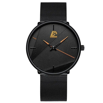 Fashionable Men's Minimalist Watch, Simple Business Style, Ultra-Thin, Stainless Steel Mesh Strap, Quartz Movement, Relogio Masculino, Color: Parallel Import