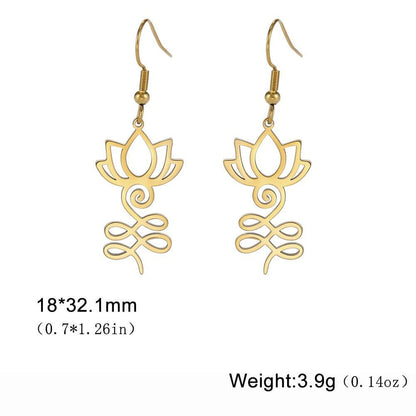 EUEAVAN Lotus Flower Unalome Pendant Earrings, Yoga Om Sanskrit Symbol, Spiritual Stainless Steel, Buddhist Amulet, Women's Jewelry, Metal Color: Style Color, Parallel Import