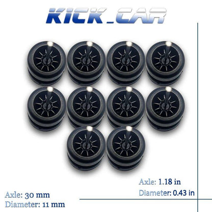 1/64 Scale 10-Spoke Wheel Set with Fixed Rubber Tires for Diecast Model Cars, Hot Wheels Modification Parts (5 Sets for 5 Cars), Color: MMW, Parallel Import