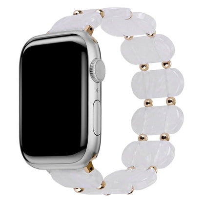 Resin Apple Watch Band, 46mm, 41mm, 42mm, 45mm, 49mm, Compatible with iWatch Series 10, 9, 8SE, 6, 5, 46mm, 41mm, 42mm, 45mm, 49mm, Women's, Elastic Ring Strap with Metal Beads, Band Color: mm, Parallel Import