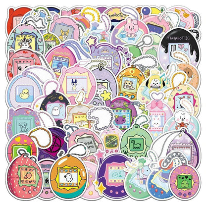 Pack of 10, 30, or 50 Cute Tamagotchi-Style Animal Graffiti Stickers for Stationery, Water Bottles, Laptops, Suitcases, and Smartphones. Cute Colors. Parallel Import.