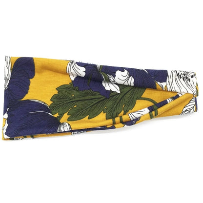 New Boho Floral Print Wide Headband with Vintage Knot Elastic Turban Headwrap for Women and Girls, Cotton Soft Bandana Hair Accessory, Parallel Import