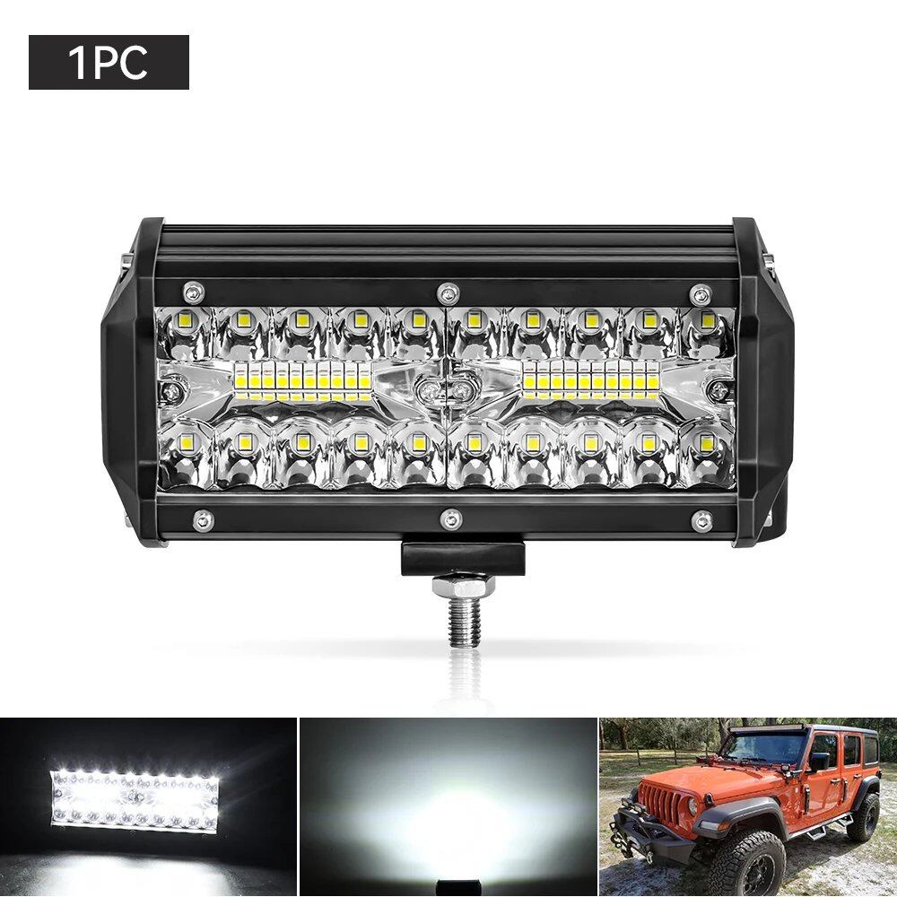 1/2 7-inch Bar Light, 4-Row Work Light, Combo Beam, Off-Road, Boat, Car, Tractor, Truck, 4x4, SUV, 12V/24V, Color: Parallel Import
