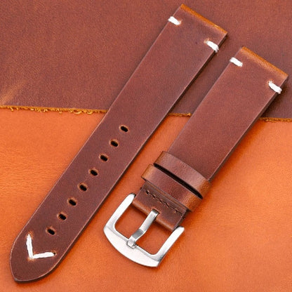 Genuine Oil Wax Leather Watch Band, Handcrafted Cowhide Leather Strap for Men and Women, 18mm, 20mm, 22mm, 24mm, Quick Release, Vintage Belt, Accessory, Band Color: mm, Parallel Import